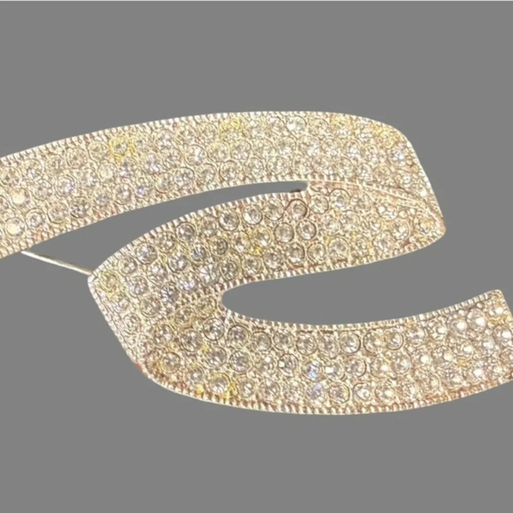 Vintage Napier Gold Tone Rhinestone Abstract‎ Curved Statement Brooch Pi
